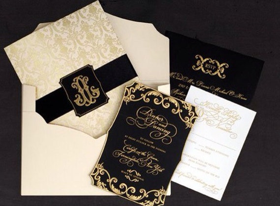 The Great Gatsby Foil Stamping Printed Invitations Plus RSVP Cards and Envelopes, Custom Order