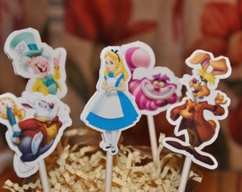 Alice in Wonderland Cupcake Toppers Set of 12