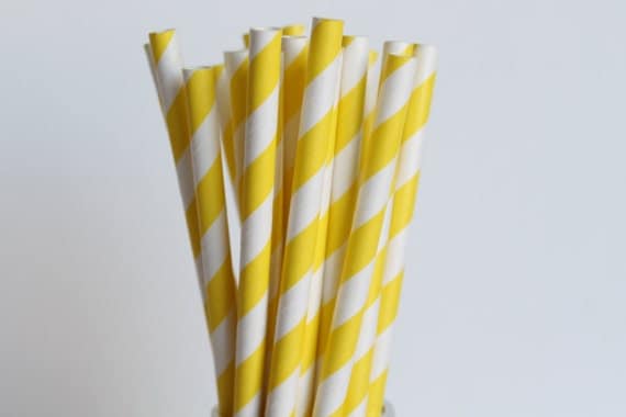 Yellow Striped Paper Straws-Yellow Straws-Striped Straws-Wedding Straws-Shower Straws-Mason Jar Straws-Party Straws-Cake Pop Sticks Il_570xn