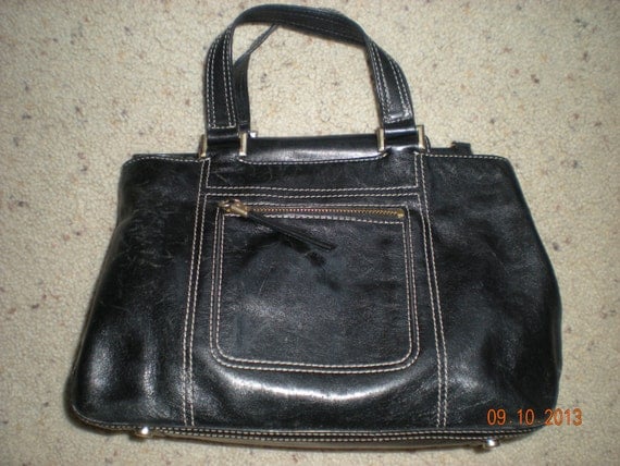Ellen Tracy Black Leather Handbag Black Satchel Handbag