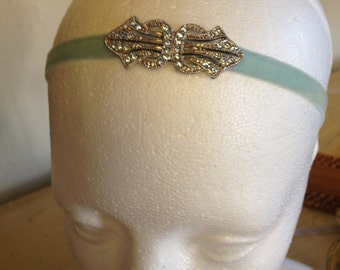 Serre Tete Gatsby, Gatsby Headpiece, Blue Gatsby Headband, Blue Beading , Aqua Blue headband, Swarovski blue bridal headpiece
