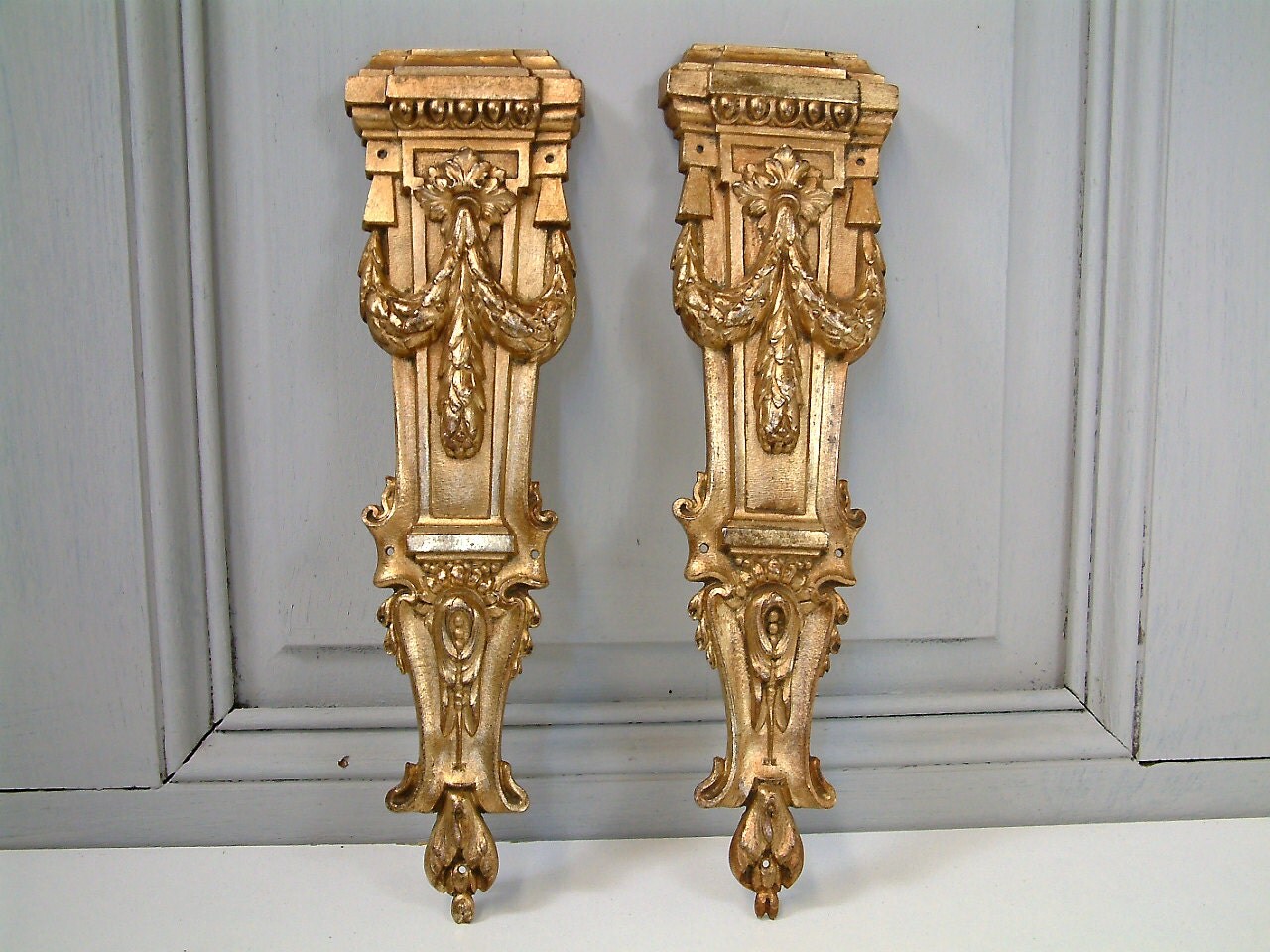 Antique French large GILDED bronze furniture ornaments. Set of 2