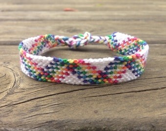 Rainbow and white friendship bracelet / rainbow bracelet / rag rug ...