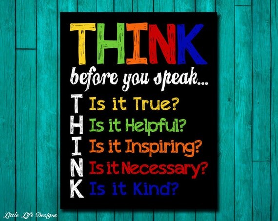 Think Before You Speak. Classroom Decor. Classroom Sign.