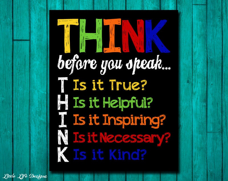 Think Before You Speak. Classroom Decor. Classroom Sign.