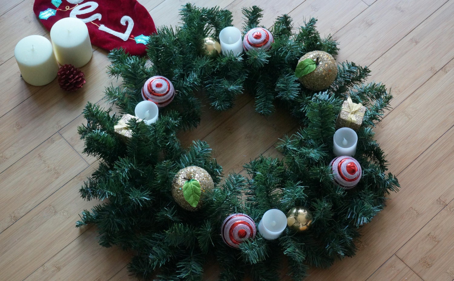 Large Advent Wreath With Flameless Candles