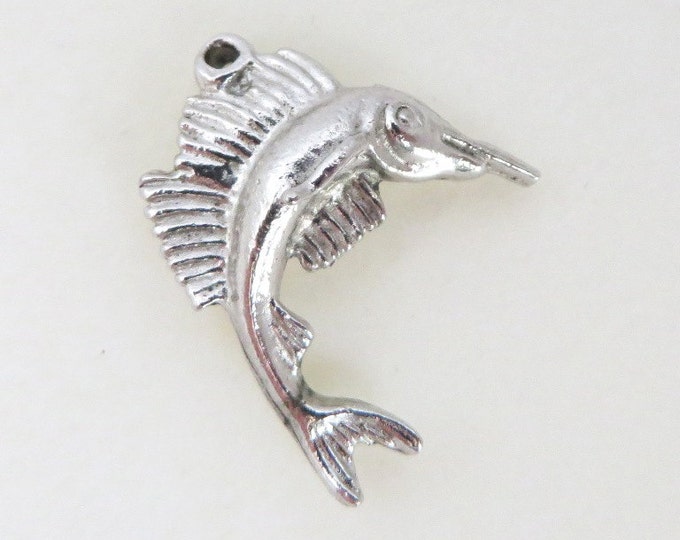 Vintage Swordfish Charm, Sterling Silver Fish Charm, Swordfish Pendant, Charm Bracelet Pendant, Free Shipping
