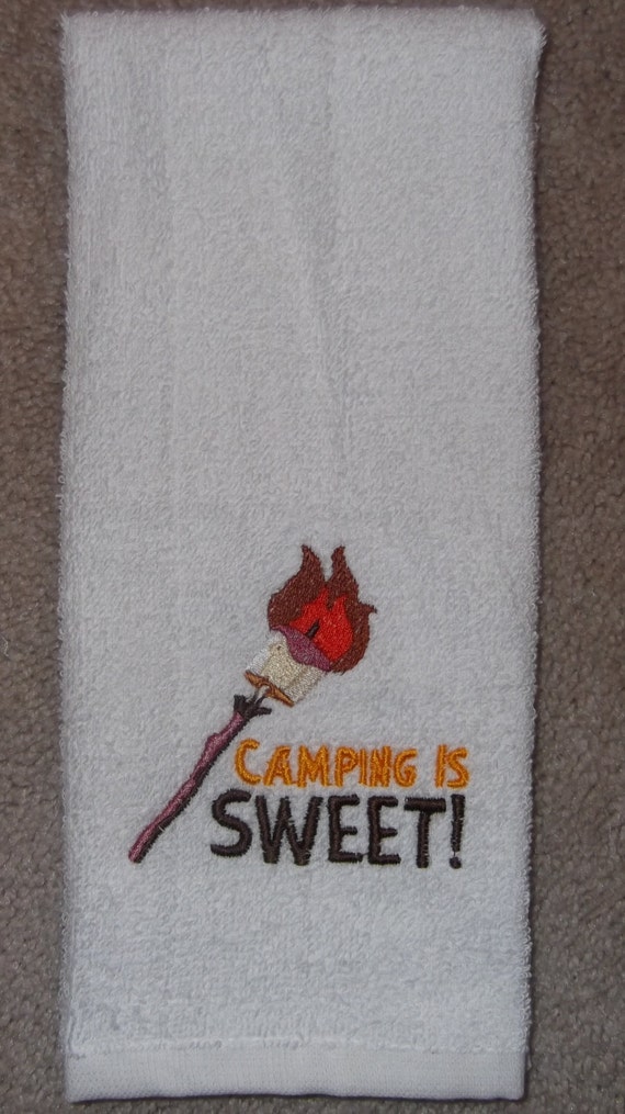 Embroidered CAMPING Is SWEET Kitchen Hand Towel