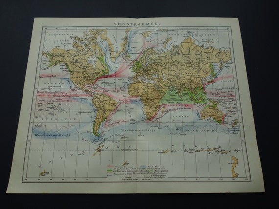 1912 antique worldmap Dutch old world map about by VintageOldMaps