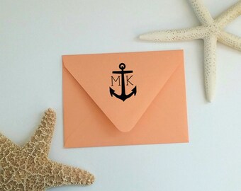 Custom Rubber Stamp- Monogram Stamp- Nautical Anchor- Wood mounted Stamp or Self Inking Rubber Stamp- Great for Gifts or Wedding Gifts