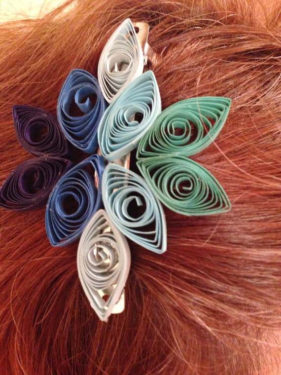 Quilling barrette hair barrette blue by CareysHomeCreations