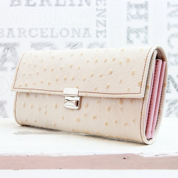 Womens Wallet Leather Ostrich Creme extra large by elfenklang