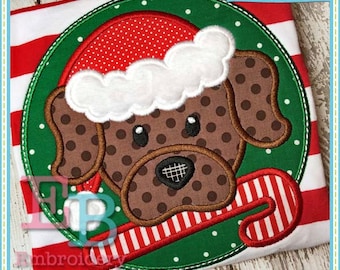 Candy Cane Dog Applique - This design is to be used on an embroidery machine. Instant Download