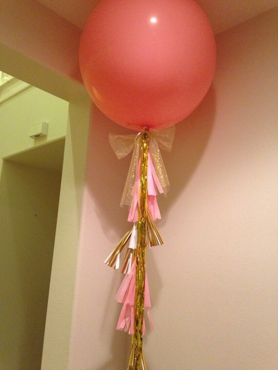 Giant 36 pink gold ivory balloon gold tassel by IrisBlingtique