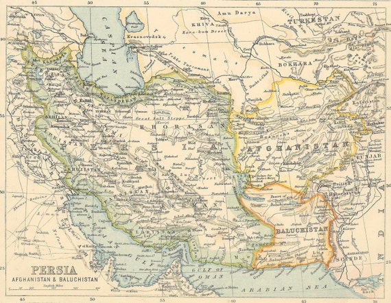 Persia, Afghanistan and baluchistan Vintage map 1800s vintage paper Paper ephemera, framing Prints old map historical Middle East steampunk buy now online