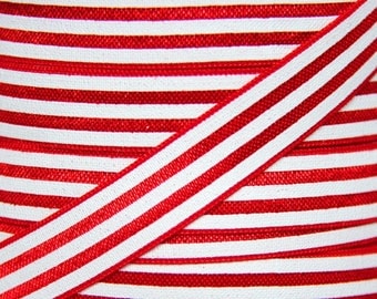 Red and White Stripe Fold Over Elastic - Elastic for Baby Headbands and Hair Ties - 5 Yards 5/8 inch Printed FOE