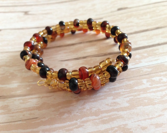 clearance! gold glass and agate beaded cuff bracelet