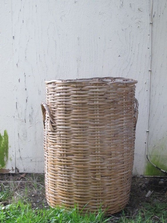 Vintage Woven Wicker Basket / Tall Basket / Large by akaATA