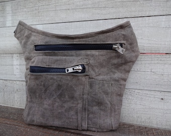 Waxed Canvas Hip Utility bag, Waxed Utility belt Bag, Travel Pouch, Sandy Gray Travel Pouch, Waist Bag