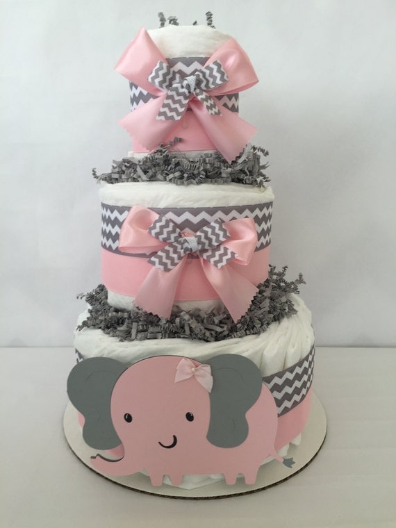Elephant Diaper Cake for Girls in Pink and Gray Elephant Elephant Diaper Cake for Girls in Pink and Gray Elephant