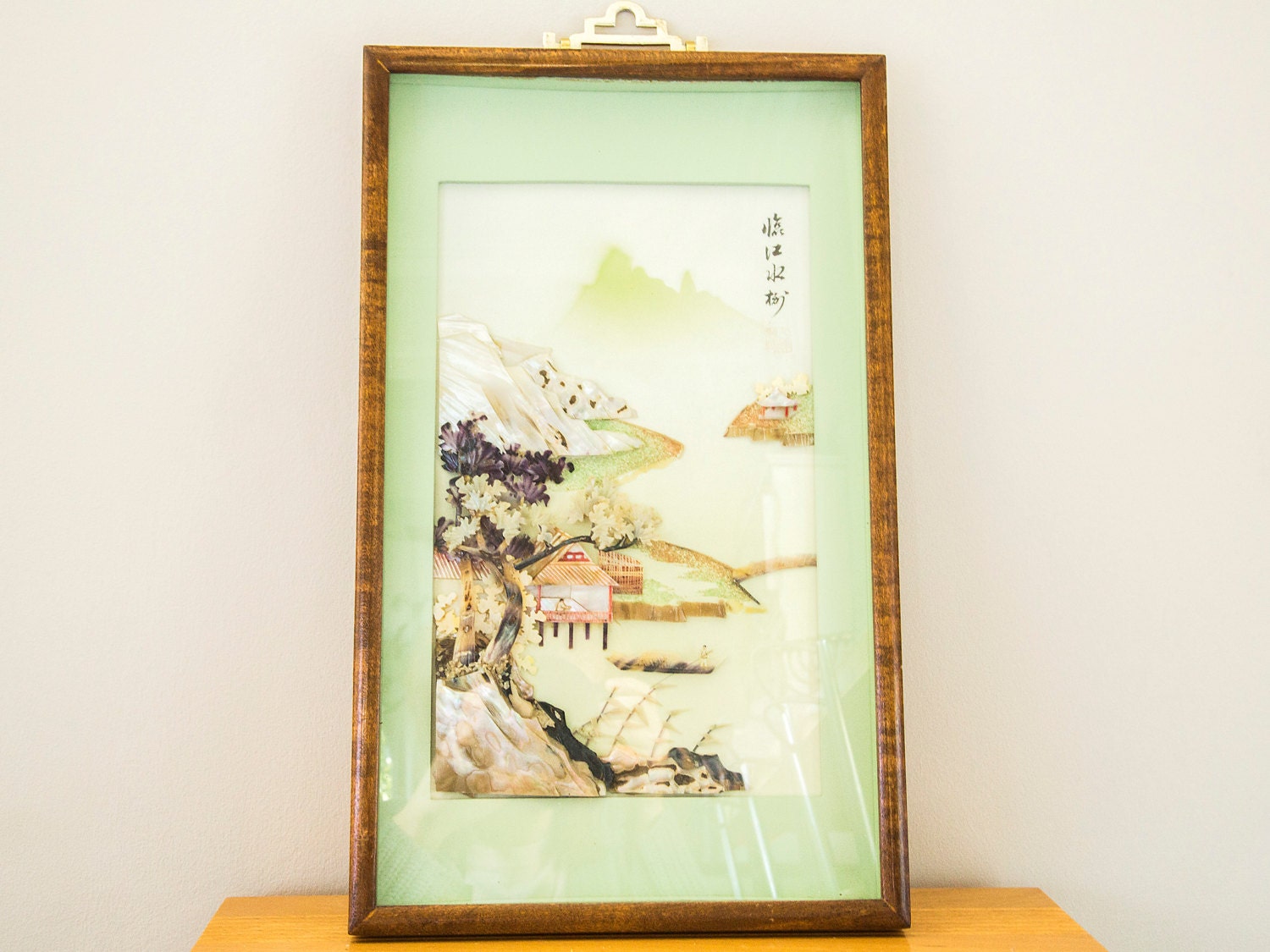 Japanese shell art shadow box by PriddeyThings on Etsy
