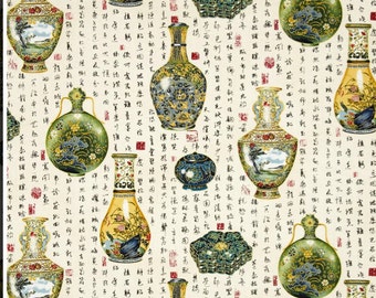 Asian Traditions Gold Metallic Vases Fabric - Robert Kaufman by the Yard