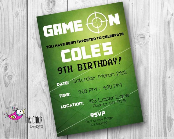 Laser Tag Birthday Invitation Laser Tag Party Video Game