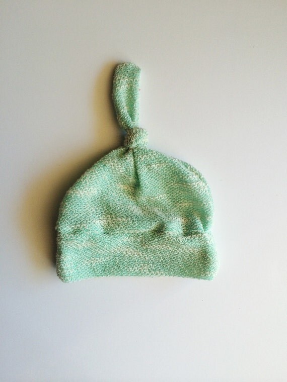 Mint baby beanie top knot baby beanie