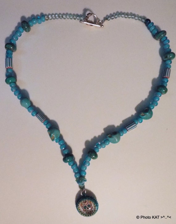 Day of the Dead Skull & Turquoise Necklace