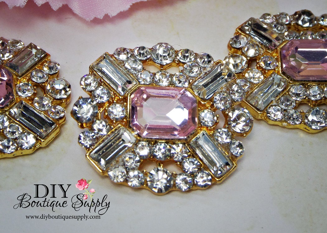Large Gold PINK Rhinestone Buttons Pink by DIYBoutiqueSupply