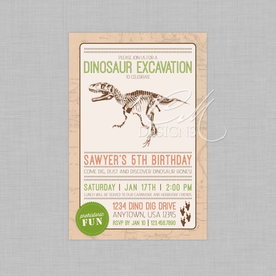 Dinosaur Dig/Excavation Birthday Invitation