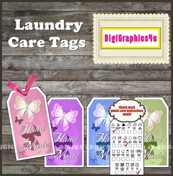 printable digital laundry care tags butterfly by digigraphics4u
