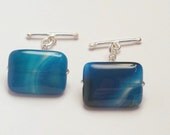Agate Cufflinks, Gemstone Cufflinks, Blue Cufflinks, Silver cufflink, Valentines gift, Gift for him, Rectangular cufflinks