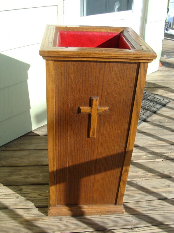 Antique Oak Donation Box Tithing Fundraising Wood Offering Box