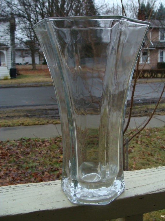 Vintage Antique Hoosier Glass 10 Tall Clear Six Panel