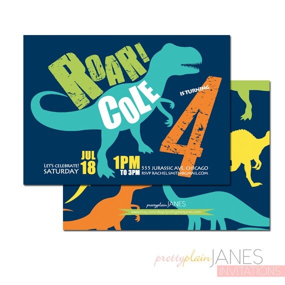 Dinosaur Birthday Invitation - 5X7 with *bonus reverse side"