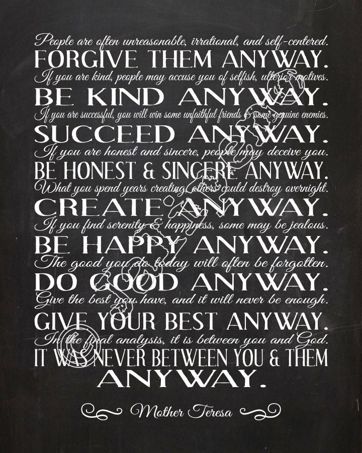 Mother Teresa Quotes Do It Anyway Printable - Mother Teresa Do It Anyway Quote INSTANT DOWNLOAD Printable