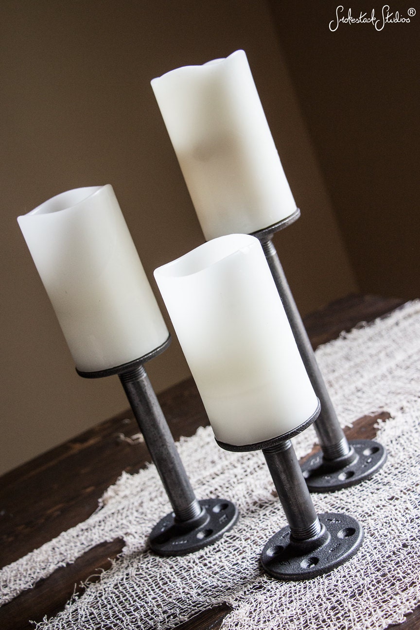 Pipe Candle Holders / Set of 3 Industrial by SmokestackStudios