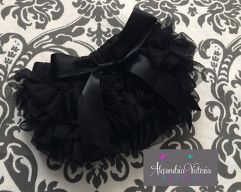 BLACK BLOOMER with BOW, chiffon ruffle diaper cover, photo prop, newborn ruffle bloomer, several colors to chose from-ready to ship!