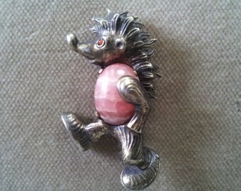 Vintage Sterling Hedgehog Brooch Pin, West German Mecki the Hedgehog Brooch