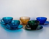 Mid Century Modern Italian Glass Cup and Saucer Set, Opalvis Saivo Mid Century Modern Italian Glass Cup and Saucer Set, Opalvis Saivo