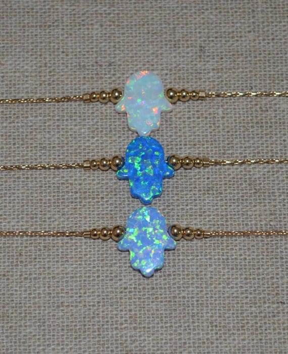 Opal Hamsa Bracelet, Gold Bracelet, tiny opal hamsa hand bracelet, protection/good luck bracelet, opal jewelry/jewellery