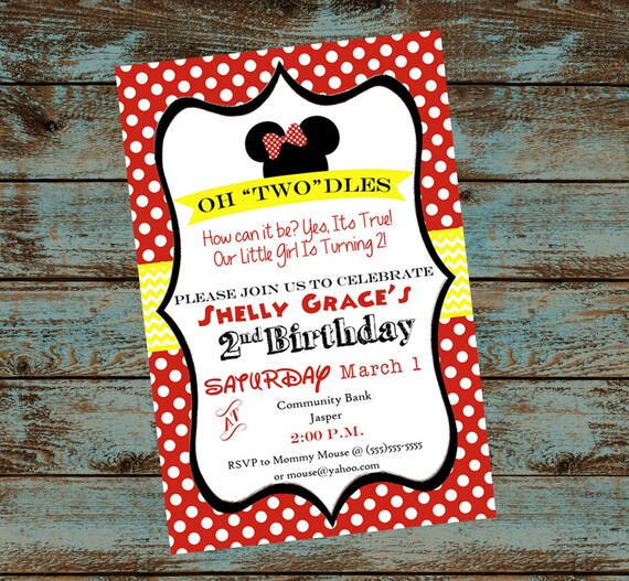 Oh Toodles Minnie Mouse 2nd Birthday Party Invitation