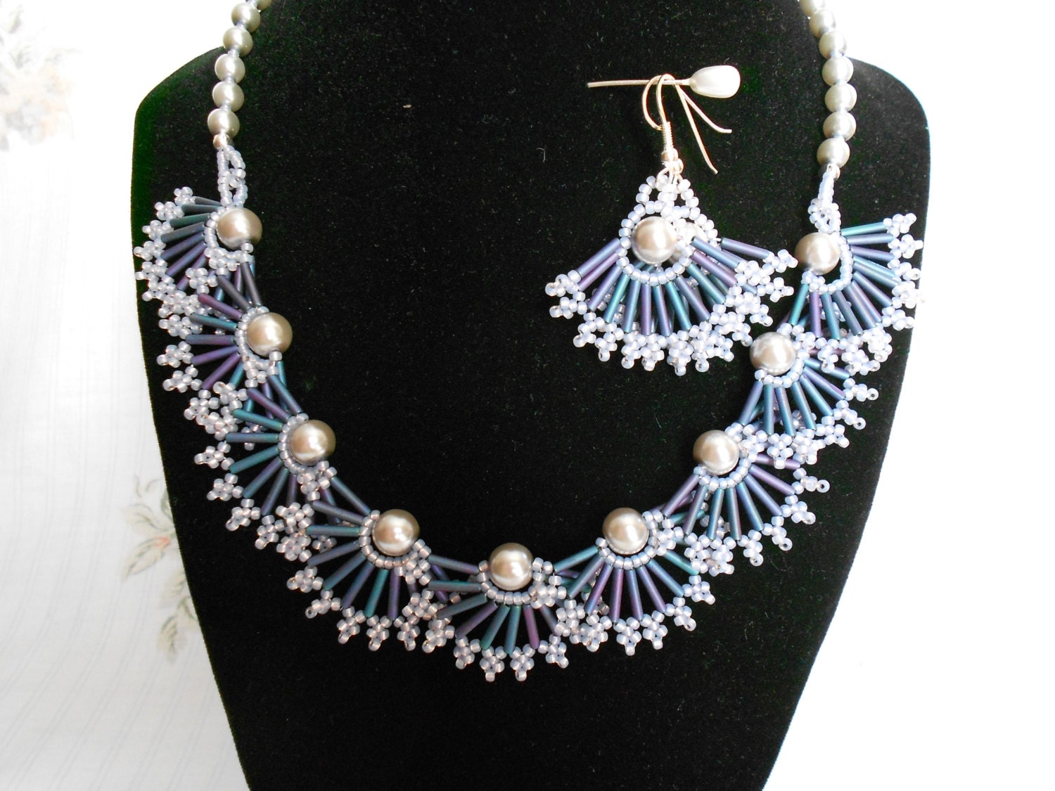 Bugle Beads and Pearls Statement Necklace by ReneesBrambleBeads