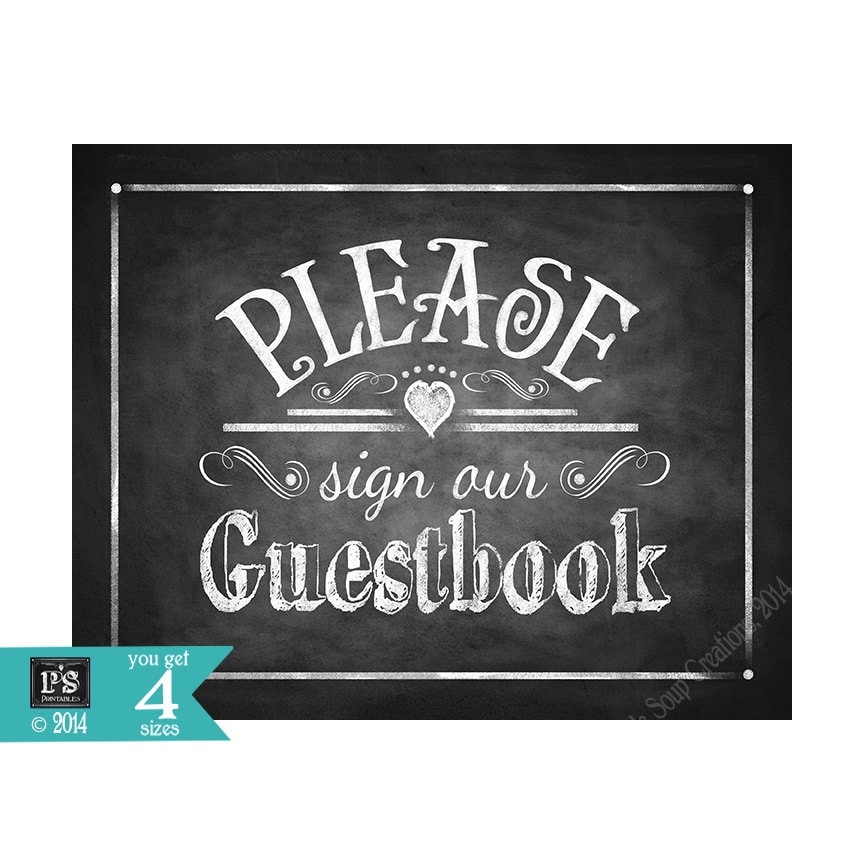 Please sign our Guestbook Printable Wedding Chalkboard sign