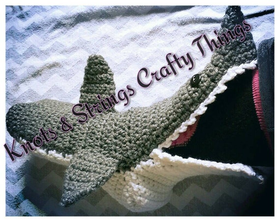 Crochet Shark Slippers. Sizes come in baby, child, and adult.