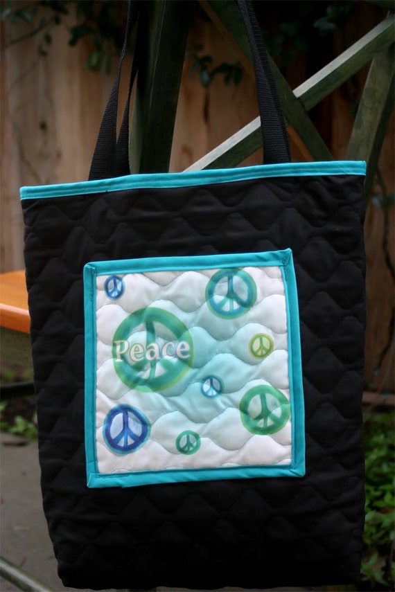 PEACE Quilted Tote Bag - Handmade with Original Art Printed Fabric