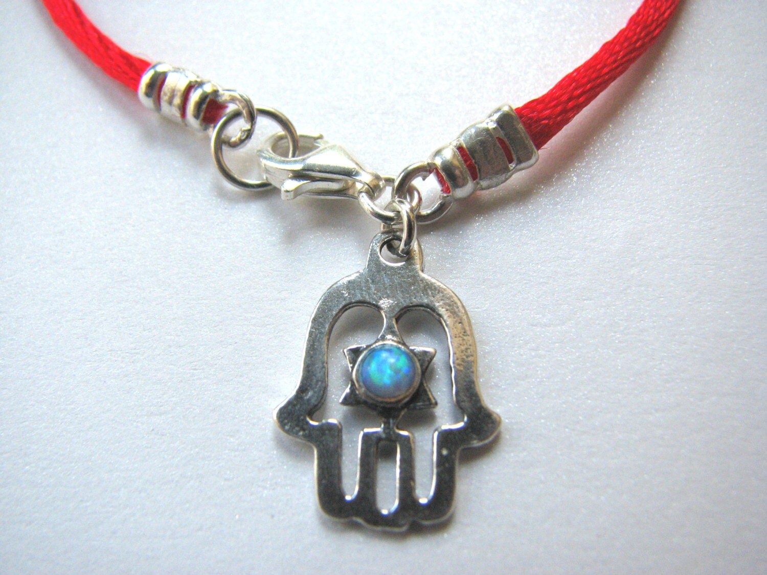 Kabbalah Red String Bracelet with Silver Hamsa Hand with Magen