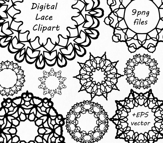 Items similar to Lace Doilies Clipart, Digital Lace Clip art, Black ...