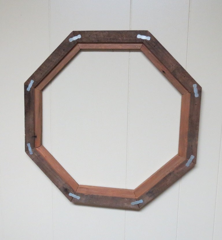 Barn Wood Picture Frame Handmade Octagon 8 Sides Weathered Rustic